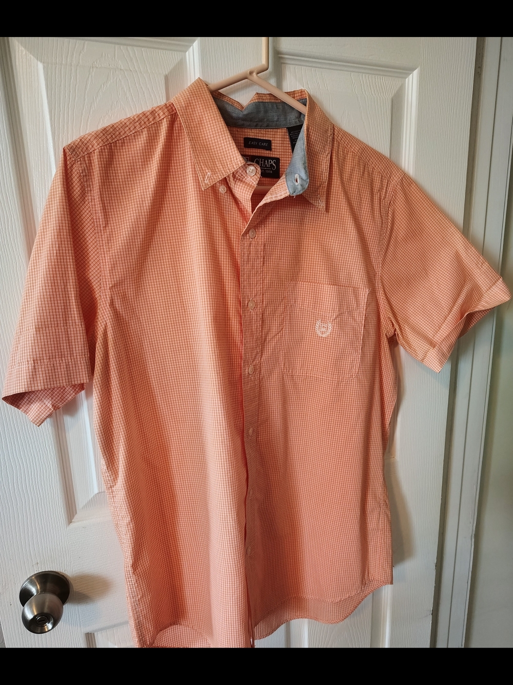 Chaps Orange Gingham Short-Sleeve Button-Down Shirt